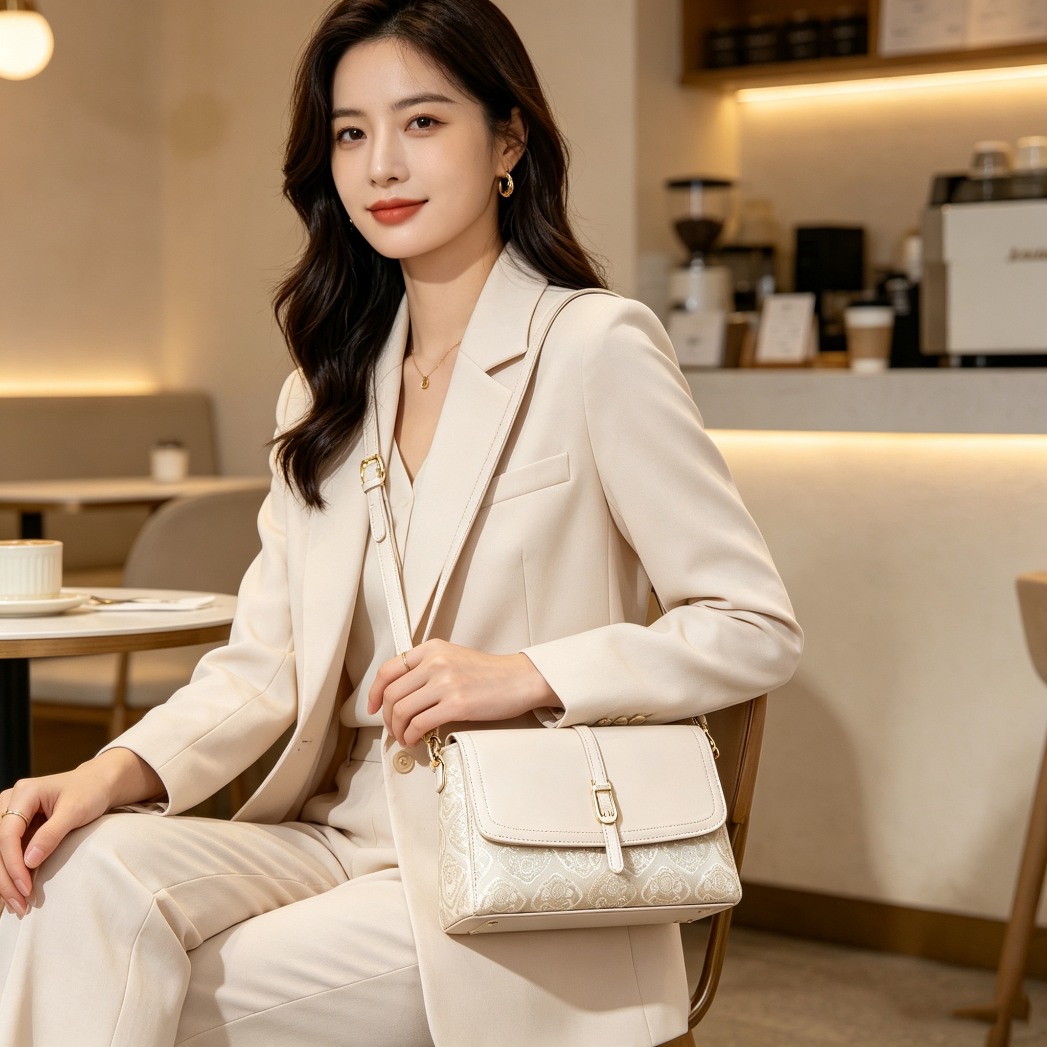 新中式祥云提花法棍包女2026新款单肩小包通勤百搭皮带扣斜挎包