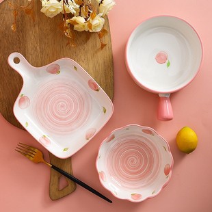 陶瓷带手柄烤盘家用水果盘子焗饭碗沙拉碗微波炉餐具烤箱烘焙专用
