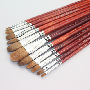 莫奈单支水粉笔扁圆头纯狼毫软毛专业油画笔水粉画笔6支礼盒套装 考试专用手绘丙烯艺考初学者