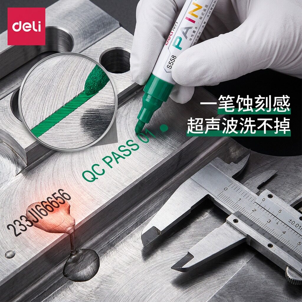 得力金属模具记号笔遇油不掉色油漆笔防篡改划线做标记防水防晒不易褪色汽车补漆修复笔油性速干4S店用便携 - 实物图