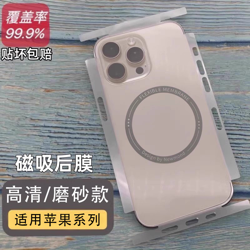 适用苹果17promax磁吸后膜16透明侧边全包边覆盖iphone13磨砂14防刮12高清15背膜xr一体xs贴膜por超薄全身贴