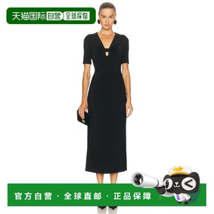 1h可退 香港直邮CAROLINA HERRERA 女士 褶皱V领中长连衣裙 R2615