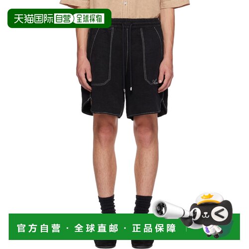香港直邮AMIRI 男士 黑色 Script Linen GD 短裤 AMBMSO1081
