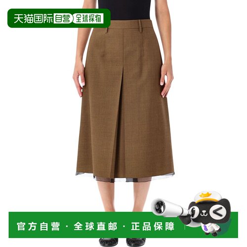 1h可退 香港直邮Prada 普拉达 女士 羊毛中长半身裙 P10A91PSWF00