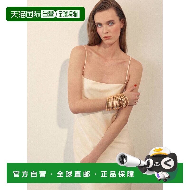 自营欧洲直邮MANGO 女士米白色醋酸纤维缎面性感长款吊带连衣裙图片
