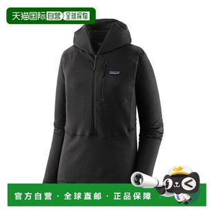 自营欧洲直邮PATAGONIA R1女士黑色再生聚酯连帽抓绒衣