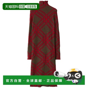 香港直邮Burberry 巴宝莉 女士 ABITO COLLO ALTO 羊毛格纹连衣裙