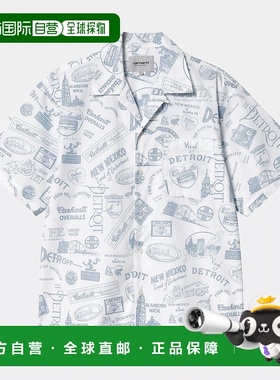 自营欧洲直邮Carhartt Wip 男士白色/蓝色棉短袖衬衫