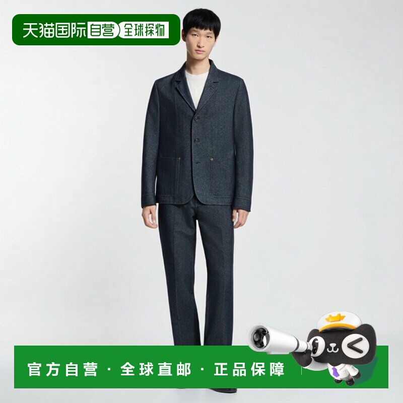 自营1h可退 欧洲直邮LV路易威登 男士靛蓝色棉花卉铆钉西装外套