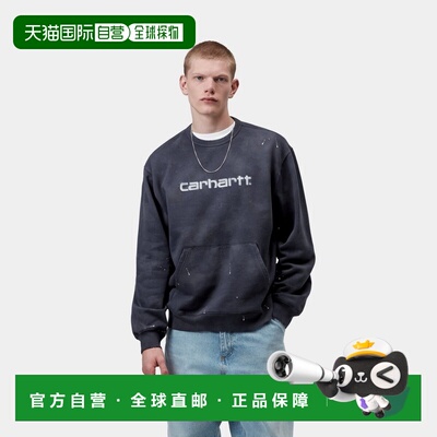 自营欧洲直邮Carhartt WIP Painter男士藏青色棉质做旧印花卫衣