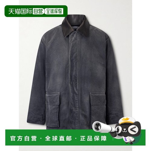1h可退 香港直邮AURALEE 男士 皮革边件染有机棉质帆布夹克 A25AB