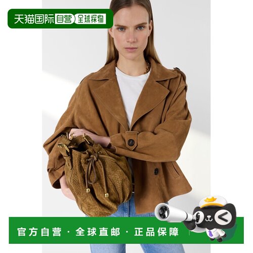 自营欧洲直邮GERARD DAREL Tamy女士浅黄色皮革短款风衣外套夹克