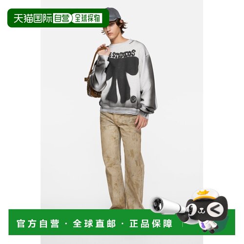 自营欧洲直邮Acne Studios 女士浅麻灰色棉质抓绒Logo套头毛衣