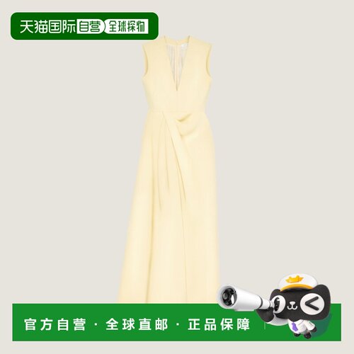 自营欧洲直邮Givenchy纪梵希 女士奶油色真丝缎面低领垂坠晚礼服