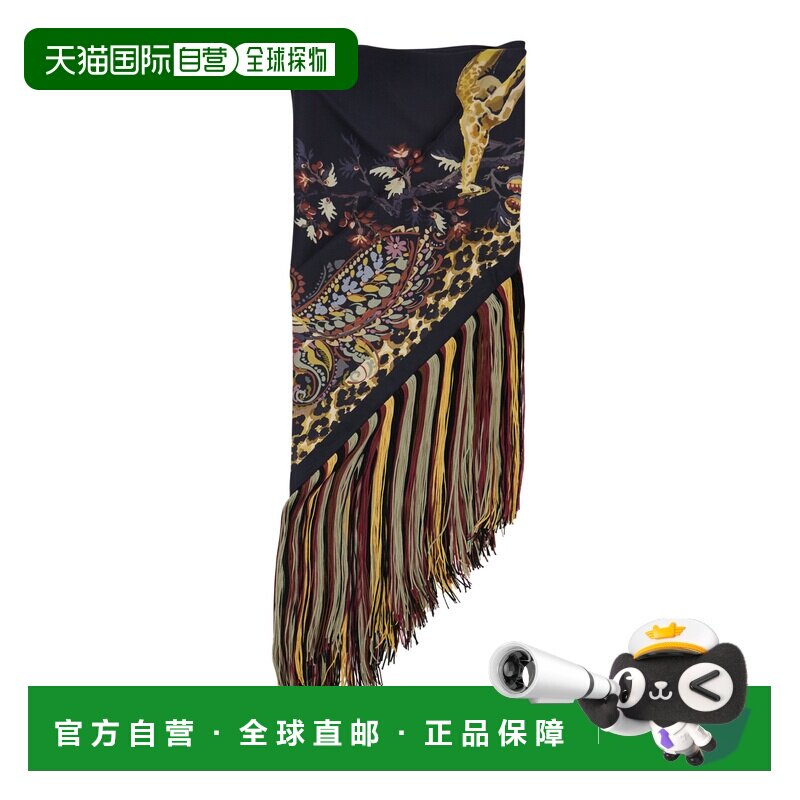香港直邮Etro 艾特罗 女士 details 黑色流苏边真丝围巾(for) WAX