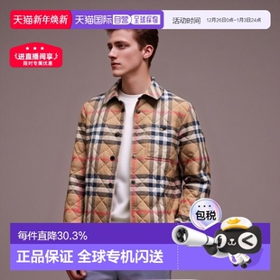 自营欧洲直邮BURBERRY博柏利 灰褐色棉质网格纹长排扣棉服情 男士