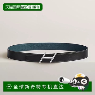 黑色 1h可退 男士 欧洲直邮Hermes 普鲁士蓝小牛皮腰带32mm 爱马仕