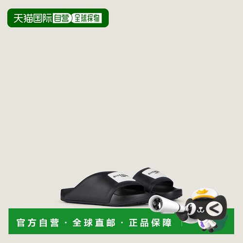 自营欧洲直邮Givenchy纪梵希 Label Slide女士黑色橡胶平底穆勒鞋