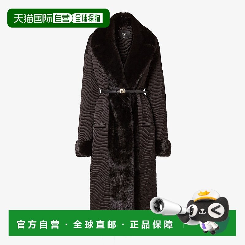 1h可退 欧洲直邮FENDI（2025 年产品）黑色貂皮缎面大衣