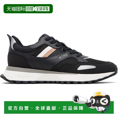 1h可退 香港直邮BOSS 波士 男士 黑色 Mixed-Material Leather &