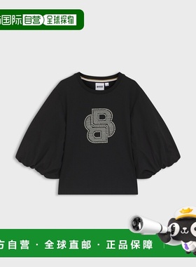 欧洲直邮Hugo Boss 儿童黑色棉双B字母图案短袖T恤