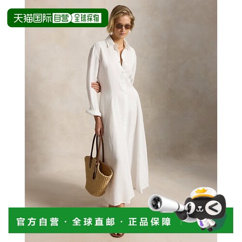 自营欧洲直邮Ralph Lauren拉夫劳伦 女士白色亚麻衬衫连衣裙