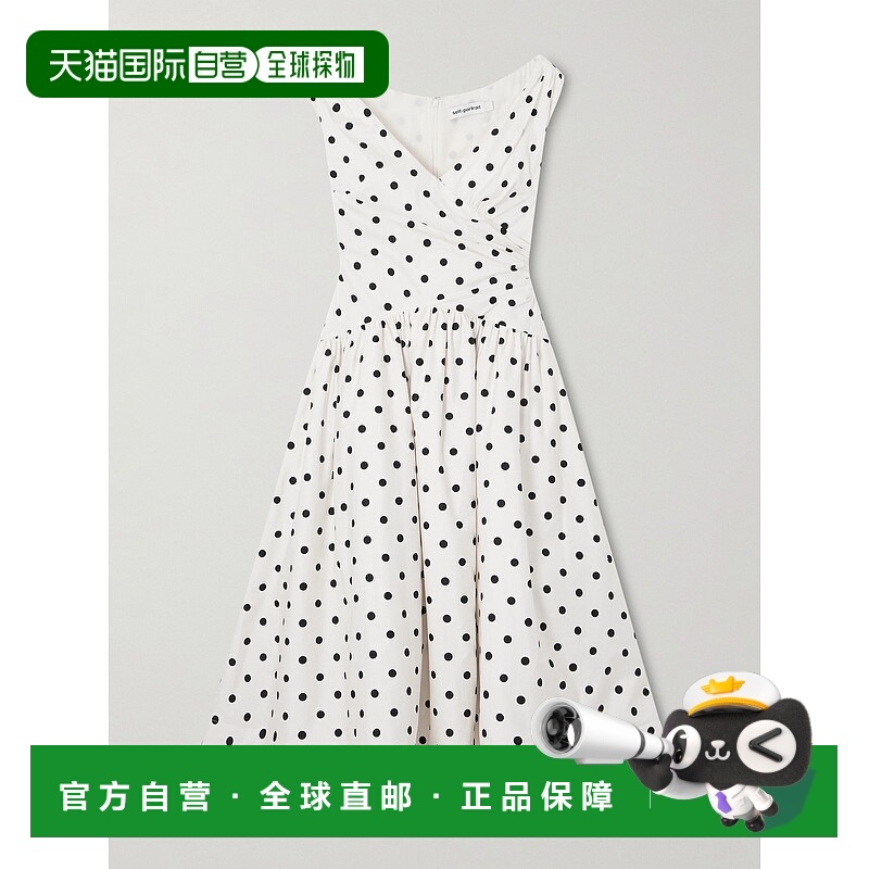 香港直邮Self-Portrait 女士 裹式褶皱波尔卡圆点棉质府绸中长连