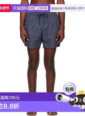 1h可退 香港直邮BOSS 波士 男士 海军蓝 & 橙色 Micro-Print 泳裤