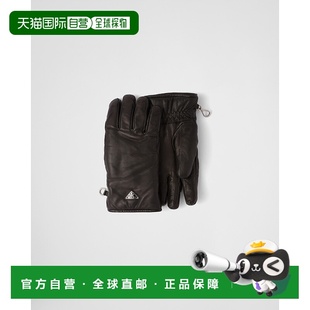 自营欧洲直邮Prada普拉达 男士黑色羔羊皮金属三角标识手套皮手套