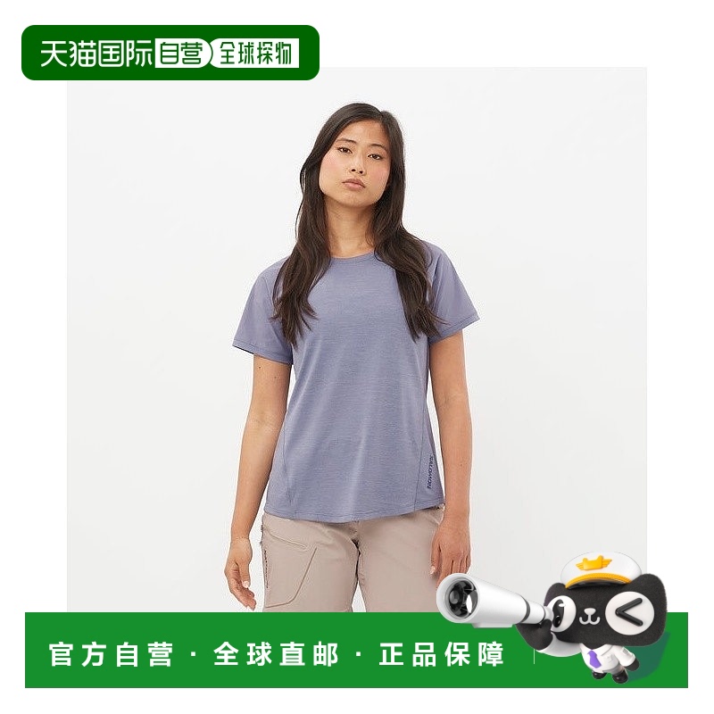 自营欧洲直邮Salomon萨洛蒙 OUTLINE系列女士蓝色聚酯纤维短袖T恤