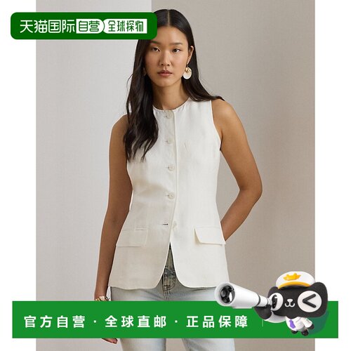 自营欧洲直邮Ralph Lauren拉夫劳伦 女士白色亚麻混纺无袖衬衫