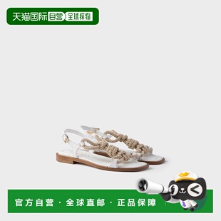 自营欧洲直邮Prada普拉达 女士白色小牛皮金属三角标识凉鞋