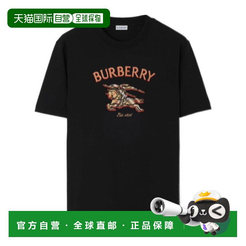 香港直邮Burberry 骑士格纹T恤 男款 黑色 2026新款上市男装