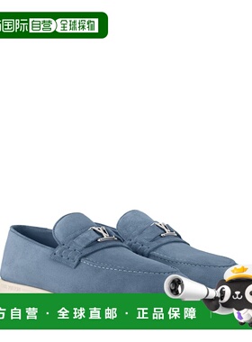 自营欧洲直邮LV路易威登 Estate男士蓝色皮革logo标识乐福鞋