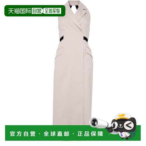 自营欧洲直邮MAX MARA 女士米色棉质羊毛V领无袖长款连衣裙