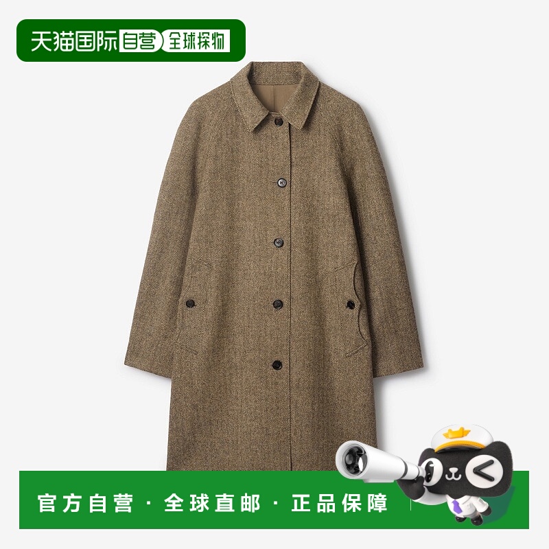 自营欧洲直邮Burberry博柏利 男士粘土棕棉长款纽扣开合大衣