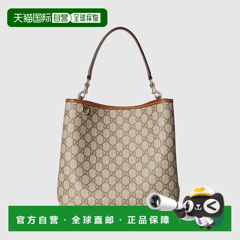 自营欧洲直邮Gucci古驰女士米色和深棕色GG Emblem 小号单肩包