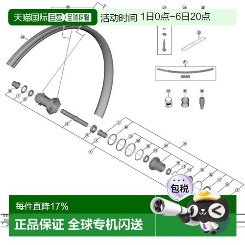 欧洲直邮SHIMANO 300毫米 WH-M9200-TL-R12-B-29 EWHSPOKEY000B