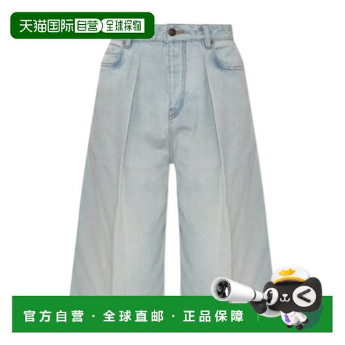 Balenciaga 褶饰牛仔短裤 872197TDW14五分裤阔腿【付后1h可退】