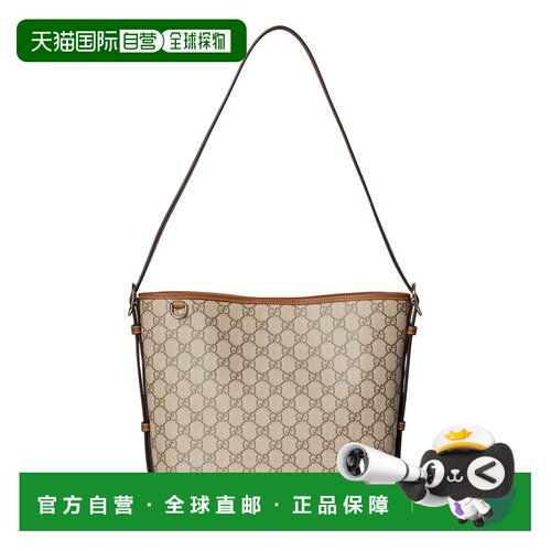 自营欧洲直邮GUCCI古驰 GG Emblem米色/棕色GG帆布小号肩背包