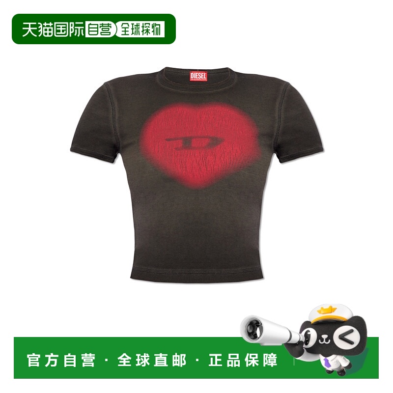 1h可退 欧洲直邮diesel 女士 上装T恤短袖修身性感圆领时尚爱心