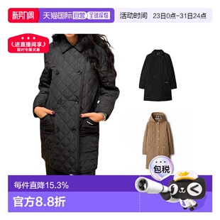 自营BURBERRY博柏利女士字母印花翻领双排扣棉服