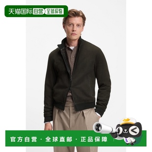 自营欧洲直邮Hugo Boss x BECKHAM男士深绿色羊羔毛拉链闭合立领