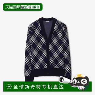 欧洲直邮Burberry博柏利 男士 墨色羊毛格纹V领针织开衫
