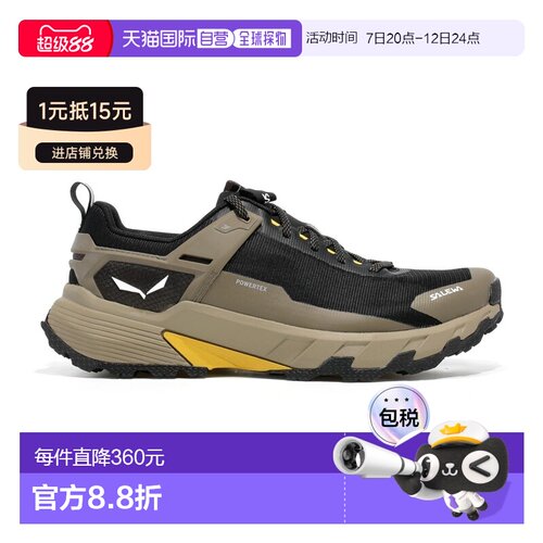 自营欧洲直邮SALEWA PEDROC男士卡其棕/黑色织物低帮徒步鞋户外