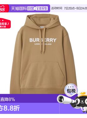 自营Burberry/博柏丽 女士米色棉质字母印花长袖连帽卫衣