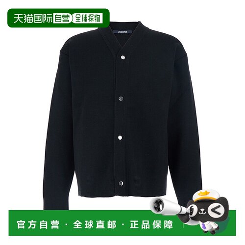 1h可退 香港直邮Jacquemus 男士 J on Back 黑色V领徽标羊毛针织