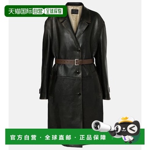 black黑色 皮革裹式 大衣 舒适时尚 普拉达 香港直邮Prada 女士