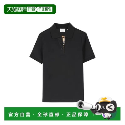 自营欧洲直邮Burberry博柏利男士黑色棉混纺纯色直筒短袖Polo衫