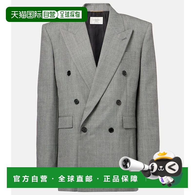 1h可退 香港直邮Saint Laurent 圣罗兰 女士 双排扣羊毛斜纹布西